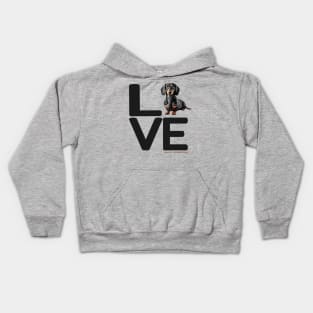 LOVE Black Tan Dachshund Black Letters Kids Hoodie